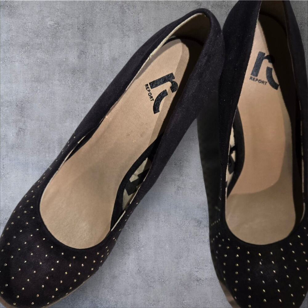 Black Ballet 4" Pumps Women's Dress Shoes Slip-ons with Gold Gems. Shoe Size 9.5